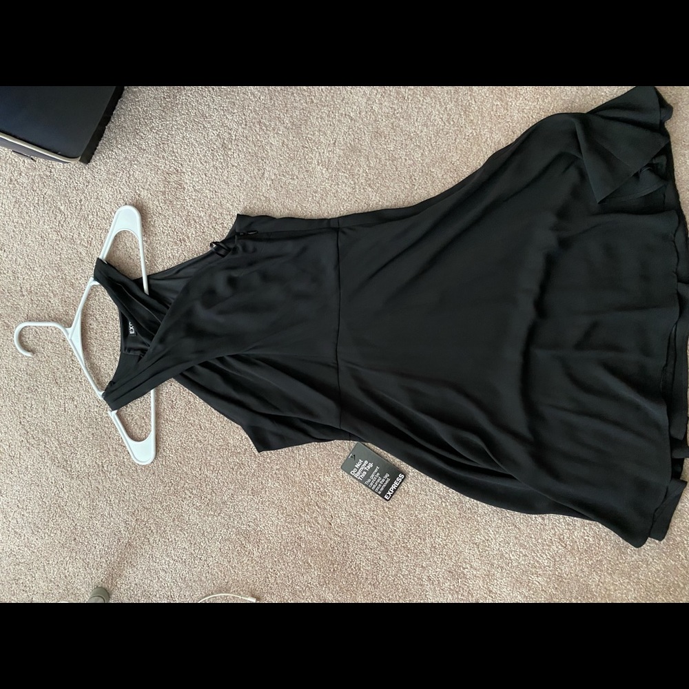 Ladies express black dress with criss cross front